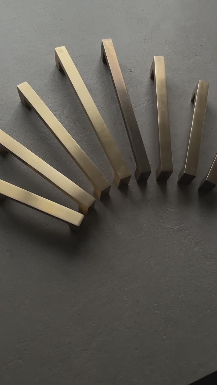 Brushed Satin Brass Square Bar Kitchen Pull Handles