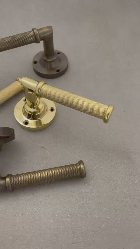 solid brass knurled level door handles